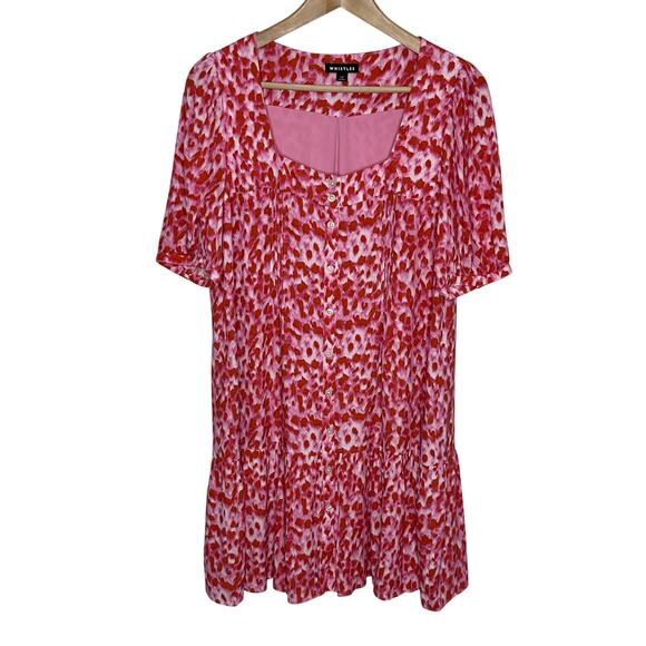 Whistles Womens Blurred Strokes Flippy Dress US 6 Pink Square Neck Feminine - Picture 3 of 11